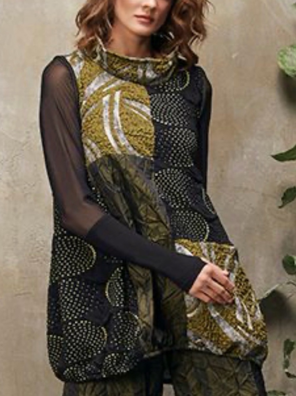 Kozan Olive & Black Patterned  Sleeveless Tunic Dress sz M 816